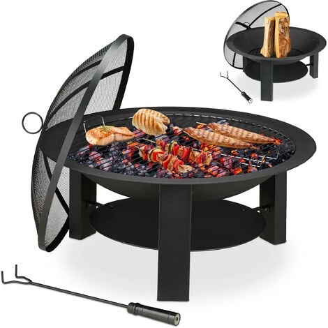 Relaxdays Brasero De Jardin, Fonte De Fer, D 74 Cm, Grille, Protection étincelles, Bouclier Thermique, Tisonnier, Noir 3 Relaxdays Brasero De Jardin, Fonte De Fer, D 74 Cm, Grille, Protection étincelles, Bouclier Thermique, Tisonnier, Noir