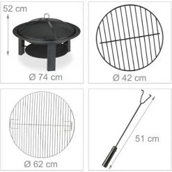 Relaxdays Brasero De Jardin, Fonte De Fer, D 74 Cm, Grille, Protection étincelles, Bouclier Thermique, Tisonnier, Noir 10 Relaxdays Brasero De Jardin, Fonte De Fer, D 74 Cm, Grille, Protection étincelles, Bouclier Thermique, Tisonnier, Noir -Chauffage d'extérieur Soldes 43489737 4