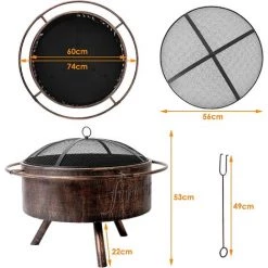 BAMNY Exterieur 74 * 74 * 53 Cm, Barbecue Charbon Avec Fourchette à Feu & Bague Extérieure Anti-Br?lure & Couvercle De Protection Contre Les étincelles, Pour Jardin / Terrasse / Chauffage 8 BAMNY Exterieur 74 * 74 * 53 Cm, Barbecue Charbon Avec Fourchette à Feu & Bague Extérieure Anti-Br?lure & Couvercle De Protection Contre Les étincelles, Pour Jardin / Terrasse / Chauffage -Chauffage d'extérieur Soldes 44191970 2