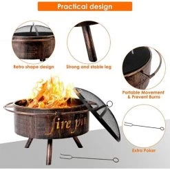 BAMNY Exterieur 74 * 74 * 53 Cm, Barbecue Charbon Avec Fourchette à Feu & Bague Extérieure Anti-Br?lure & Couvercle De Protection Contre Les étincelles, Pour Jardin / Terrasse / Chauffage 9 BAMNY Exterieur 74 * 74 * 53 Cm, Barbecue Charbon Avec Fourchette à Feu & Bague Extérieure Anti-Br?lure & Couvercle De Protection Contre Les étincelles, Pour Jardin / Terrasse / Chauffage -Chauffage d'extérieur Soldes 44191970 3