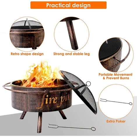 BAMNY Exterieur 74 * 74 * 53 Cm, Barbecue Charbon Avec Fourchette à Feu & Bague Extérieure Anti-Br?lure & Couvercle De Protection Contre Les étincelles, Pour Jardin / Terrasse / Chauffage 5 BAMNY Exterieur 74 * 74 * 53 Cm, Barbecue Charbon Avec Fourchette à Feu & Bague Extérieure Anti-Br?lure & Couvercle De Protection Contre Les étincelles, Pour Jardin / Terrasse / Chauffage – Image 3