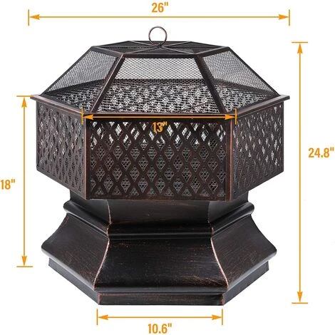 BAMNY Foyer Extérieur Hexagonal Brasero De Jardin En Acier Brasero Exterieur 26 '' Avec Couverture En Treillis Ignifuge Foyer De Chauffage/ Barbecue Pour Jardin, Terrasse, Patio, Arrière-Cour, Piscine 7 BAMNY Foyer Extérieur Hexagonal Brasero De Jardin En Acier Brasero Exterieur 26 '' Avec Couverture En Treillis Ignifuge Foyer De Chauffage/ Barbecue Pour Jardin, Terrasse, Patio, Arrière-Cour, Piscine – Image 5
