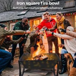 BAMNY Brasero De Jardin, Foyer Extérieur, Brasero Exterieur, Avec Filet Grillé & Couverture En Treillis Lgnifuge &Tisonnier, Foyer De Chauffage/ Barbecue, 62*61*61 Cm,pour Jardin, Terrasse, Patio -Chauffage d'extérieur Soldes 44192354 4