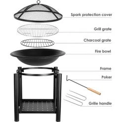 BAMNY Brasero De Jardin, Cheminée Avec Grill, Brasier Extérieur, Barbecue à Charbon De Bois, Avec Tisonnier Et Compartiment De Rangement Pour Bois, Pour Camping, Feu De Camp, Terrasse, Jardin,? 54.5cm 8 BAMNY Brasero De Jardin, Cheminée Avec Grill, Brasier Extérieur, Barbecue à Charbon De Bois, Avec Tisonnier Et Compartiment De Rangement Pour Bois, Pour Camping, Feu De Camp, Terrasse, Jardin,? 54.5cm -Chauffage d'extérieur Soldes 44192402 2