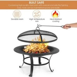 BAMNY GARTIO Bol à Feu (φ76X56cm), Cheminée 2en1 Avec Grille De Grill Pour La Chaleur / Grill, Bol à Feu Avec Protection Contre Les étincelles Et Filet De Poker Et De Charbon De Bois, Bols à Feu Pour Le Jardin De Camping -Chauffage d'extérieur Soldes 44192404 5
