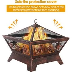 BAMNY Brasero Exterieur 61,5 * 61,5 * 54 Cm, Foyer Barbecue Exterieur, Barbecue Charbon Avec Fourchette à Feu & Couvercle De Protection Contre Les étincelles, Pour Jardin/Terrasse/Chauffage -Chauffage d'extérieur Soldes 44192405 4