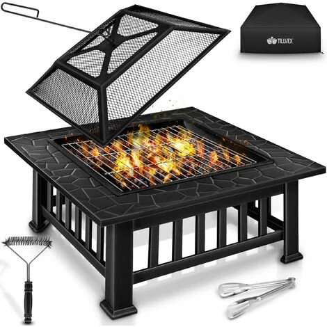 Tillvex Brasero Extérieur BBQ 3 En 1 | Foyer Poêle Pour Jardin, Terrasse | Chauffage Avec Gril-le à Charbon + Couvercle | Cheminée Feu Pour Barbecue Avec Tissonier 3 Tillvex Brasero Extérieur BBQ 3 En 1 | Foyer Poêle Pour Jardin, Terrasse | Chauffage Avec Gril-le à Charbon + Couvercle | Cheminée Feu Pour Barbecue Avec Tissonier