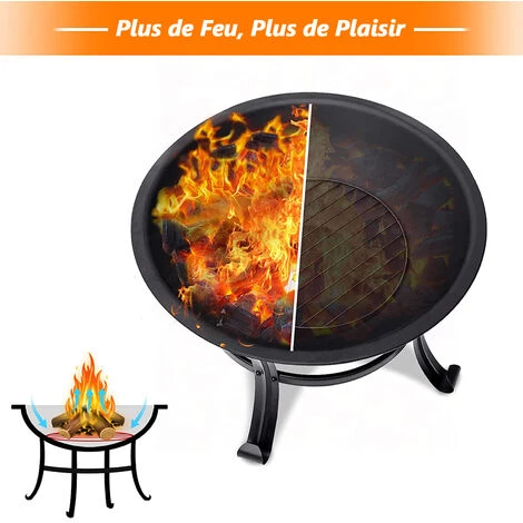 AUGIENB Brasero Exterieur BBQ Rond Avec Couvercle + Grille + Baton 5 AUGIENB Brasero Exterieur BBQ Rond Avec Couvercle + Grille + Baton – Image 3