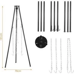 BAMNY Barbecue Suspendu Sur Trépied, Trépied De Cuisine En Plein Air Pliant Campfire Griller, Réglage En Hauteur Par Cha?ne, Pour Bouilloires à Goulache, Cocotte, Gril Pivotant Et Gril,Charge Max 10kg 8 BAMNY Barbecue Suspendu Sur Trépied, Trépied De Cuisine En Plein Air Pliant Campfire Griller, Réglage En Hauteur Par Cha?ne, Pour Bouilloires à Goulache, Cocotte, Gril Pivotant Et Gril,Charge Max 10kg -Chauffage d'extérieur Soldes 45293325 2