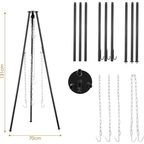 BAMNY Barbecue Suspendu Sur Trépied, Trépied De Cuisine En Plein Air Pliant Campfire Griller, Réglage En Hauteur Par Cha?ne, Pour Bouilloires à Goulache, Cocotte, Gril Pivotant Et Gril,Charge Max 10kg 4 BAMNY Barbecue Suspendu Sur Trépied, Trépied De Cuisine En Plein Air Pliant Campfire Griller, Réglage En Hauteur Par Cha?ne, Pour Bouilloires à Goulache, Cocotte, Gril Pivotant Et Gril,Charge Max 10kg – Image 2