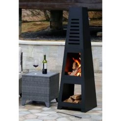 Bali OUTDOORS Chauffage D'appoint Extérieur Du Bois En Forme Pyramid Chauffage Noir En Fer De Terrasse Commercial Parasol Pyramide Chauffant - Noir