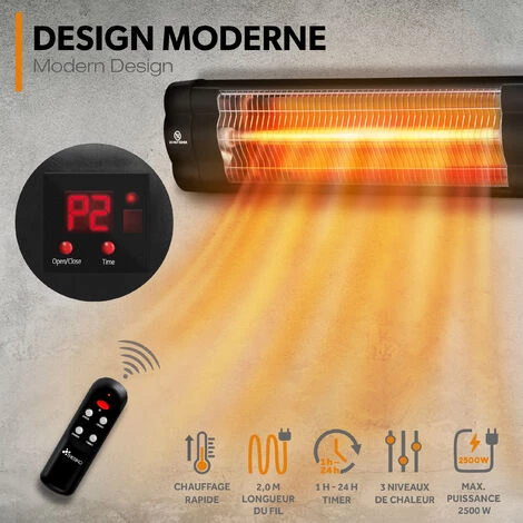 TRESKO Radiateur Infrarouge Noir Extérieur 2500W | Chauffage Radiant Terrasse | Murale | Inclination | Télecommande | 3 Niveaux | Intérieur Et Extérieur 6 TRESKO Radiateur Infrarouge Noir Extérieur 2500W | Chauffage Radiant Terrasse | Murale | Inclination | Télecommande | 3 Niveaux | Intérieur Et Extérieur – Image 4