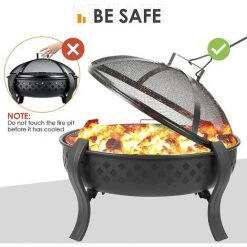 AICOK Brasero Exterieur,Brasero De Jardin Avec Grill,Couverture Et Fourchette à Feu, Foyer Barbecue à Charbon De Bois, Portable, Pour Jardin Terrasses BBQ Camping,64 * 64 * 49cm -Chauffage d'extérieur Soldes 46223186 3