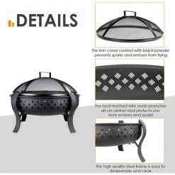AICOK Brasero Exterieur,Brasero De Jardin Avec Grill,Couverture Et Fourchette à Feu, Foyer Barbecue à Charbon De Bois, Portable, Pour Jardin Terrasses BBQ Camping,64 * 64 * 49cm -Chauffage d'extérieur Soldes 46223186 4