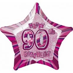 MAISANGE Unique Party - 55388 - Ballon Anniversaire - Happy 90th Birthday - 50 Cm - Rose Glitz