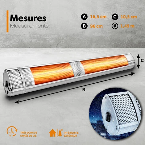 TRESKO Chauffage Radiant Infrarouge | 3000W + Télécommande | Radiateur Rayonnant Électrique De Terrase | 3 Niveaux De Chaleur | Chauffage Mural 7 TRESKO Chauffage Radiant Infrarouge | 3000W + Télécommande | Radiateur Rayonnant Électrique De Terrase | 3 Niveaux De Chaleur | Chauffage Mural – Image 5