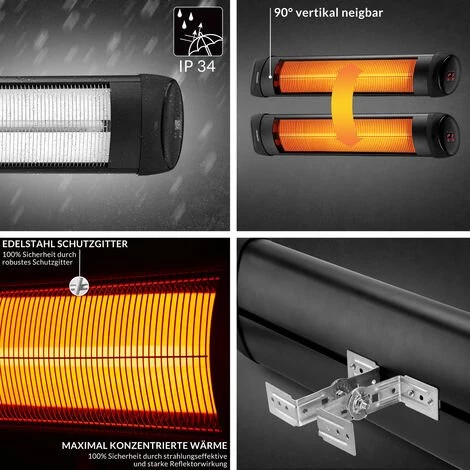 MONZANA Chauffage Radiant Infrarouge 2500W Avec Télécommande Chauffage Extérieur électrique 3 Puissances Noir 5 MONZANA Chauffage Radiant Infrarouge 2500W Avec Télécommande Chauffage Extérieur électrique 3 Puissances Noir – Image 3