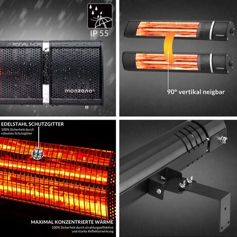 MONZANA Chauffage Radiant Infrarouge 2000W Avec Télécommande Chauffage Extérieur électrique 3 Puissances Noir 5 MONZANA Chauffage Radiant Infrarouge 2000W Avec Télécommande Chauffage Extérieur électrique 3 Puissances Noir – Image 3