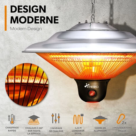 TRESKO Chauffage Radiant Plafond Infrarouge Argent 1500W + Télécommande + Affichage LED | Radiateur Rayonnant Électrique De Terrase | 3 Niveaux De Chaleur 6 TRESKO Chauffage Radiant Plafond Infrarouge Argent 1500W + Télécommande + Affichage LED | Radiateur Rayonnant Électrique De Terrase | 3 Niveaux De Chaleur – Image 4