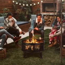 Homfa 27 '' Cheminée Exterieur, Brasero De Jardin, Grille Poker Et Charbon De Bois, Pour Chauffage / Barbecue, Bol à Feu Pour Le Jardin, Terrasse Et Plage, Motif D'Elan, Grand Cadeau 69x69x65cm -Chauffage d'extérieur Soldes 48082648 5