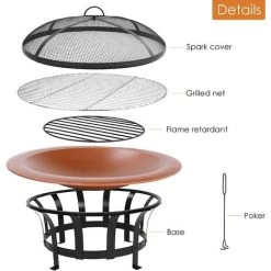 Homfa Brasero 2-en-1 φ76X50cm Pare-étincelles Barbecue,avec Protection Contre Les étincelles Et Filet De Poker Et De Charbon De Bois -Chauffage d'extérieur Soldes 48323619 3