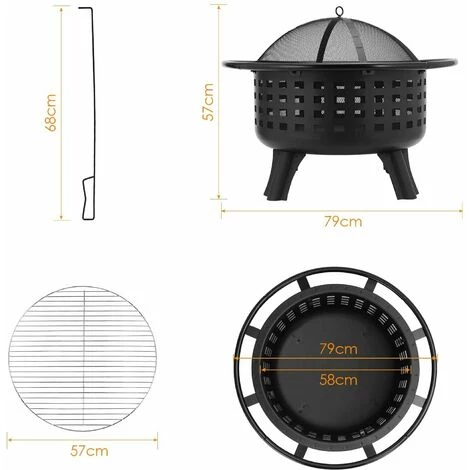 Homfa Braséro De Jardin 79*79*57cm Pare étincelles Grille Fonte Avec Grill,Fourchette à Feu,Couvercle De Protection Contre Les Étincelles, Fête/Patio/Camp 4 Homfa Braséro De Jardin 79*79*57cm Pare étincelles Grille Fonte Avec Grill,Fourchette à Feu,Couvercle De Protection Contre Les Étincelles, Fête/Patio/Camp – Image 2