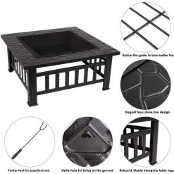 Homfa Braséro Avec Grille 81 X 81 X 45 Cm, Multifonction Fire Pit Pour Chauffage/BBQ, Jardin Terrasse Vasque Braséro Carré En Métal Avec Coque étanche, Idée Cadeau Fête 9 Homfa Braséro Avec Grille 81 X 81 X 45 Cm, Multifonction Fire Pit Pour Chauffage/BBQ, Jardin Terrasse Vasque Braséro Carré En Métal Avec Coque étanche, Idée Cadeau Fête -Chauffage d'extérieur Soldes 48385627 3