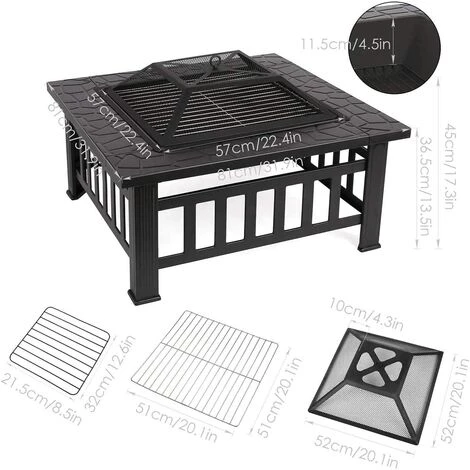 Homfa Braséro Avec Grille 81 X 81 X 45 Cm, Multifonction Fire Pit Pour Chauffage/BBQ, Jardin Terrasse Vasque Braséro Carré En Métal Avec Coque étanche, Idée Cadeau Fête 6 Homfa Braséro Avec Grille 81 X 81 X 45 Cm, Multifonction Fire Pit Pour Chauffage/BBQ, Jardin Terrasse Vasque Braséro Carré En Métal Avec Coque étanche, Idée Cadeau Fête – Image 4