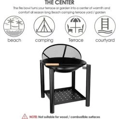 Homfa Brasero Rond Fuego Ø 54.5cm Avec Tisonnier Et Compartiment De Rangement Pour Bois, Pour Camping, Feu De Camp, Balcon, Jardin -Chauffage d'extérieur Soldes 48385628 4