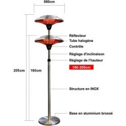 GREADEN Parasol Chauffant Infrarouge Mars - Chauffage électrique De Terrasse à Halogène 2100W, Extérieur IP44, Réglable - Radiateur Jardin/Patio/Terrasse/Intérieur (Chauffage + Housse) EU Plug 10 GREADEN Parasol Chauffant Infrarouge Mars - Chauffage électrique De Terrasse à Halogène 2100W, Extérieur IP44, Réglable - Radiateur Jardin/Patio/Terrasse/Intérieur (Chauffage + Housse) EU Plug -Chauffage d'extérieur Soldes 49087283 4