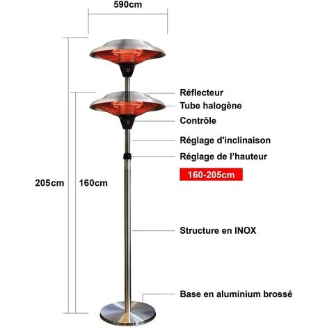 GREADEN Parasol Chauffant Infrarouge Mars - Chauffage électrique De Terrasse à Halogène 2100W, Extérieur IP44, Réglable - Radiateur Jardin/Patio/Terrasse/Intérieur (Chauffage + Housse) EU Plug 6 GREADEN Parasol Chauffant Infrarouge Mars - Chauffage électrique De Terrasse à Halogène 2100W, Extérieur IP44, Réglable - Radiateur Jardin/Patio/Terrasse/Intérieur (Chauffage + Housse) EU Plug – Image 4