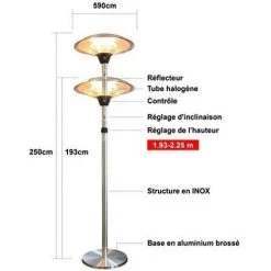 GREADEN Parasol Chauffage Infrarouge De Terrasse Tête Inclinable/Orientable Chauffant électrique Halogène 2100W Radiateur Réglable Jardin Extérieur IP44 (Chauffage Housse) EU Plug -Chauffage d'extérieur Soldes 49087291 4