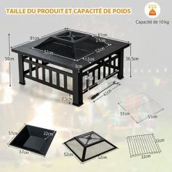 COSTWAY Brasero Jardin Multifonctions 81 X 81 X 50 Cm Avec Pare-étincelles,Grille Porte-bûches,Gril Pour BBQ Tisonnier En Acier Noir 11 COSTWAY Brasero Jardin Multifonctions 81 X 81 X 50 Cm Avec Pare-étincelles,Grille Porte-bûches,Gril Pour BBQ Tisonnier En Acier Noir -Chauffage d'extérieur Soldes 49285592 5