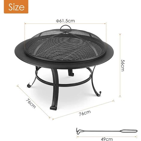 Homfa Brasero Foyer Extérieur De Jardin -Diamètre De 76cm Chauffage En Fonte Fire Pit Terrasse De Jardin Fire Bol Cheminée 4 Homfa Brasero Foyer Extérieur De Jardin -Diamètre De 76cm Chauffage En Fonte Fire Pit Terrasse De Jardin Fire Bol Cheminée – Image 2