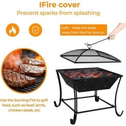 Homfa Catania Brasero 3-en-1 61*61*62cm Pare-étincelles Barbecue -Chauffage d'extérieur Soldes 49739231 2