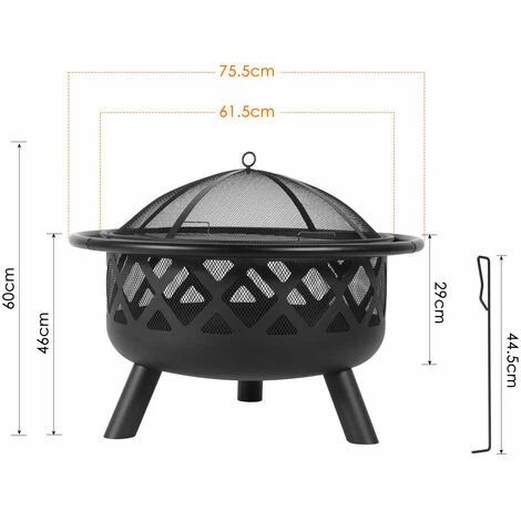 Gizcam Brasero Exterieur Ø75,5 * 60 Cm, Foyer Barbecue Portable, Barbecue Charbon Avec Grille & Tisonnier & Couvercle - Bague Extérieure Anti-brûlure 5 Gizcam Brasero Exterieur Ø75,5 * 60 Cm, Foyer Barbecue Portable, Barbecue Charbon Avec Grille & Tisonnier & Couvercle - Bague Extérieure Anti-brûlure – Image 3