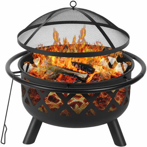 FIXKIT Brasero Exterieur Ø75,5 * 60 Cm, Foyer Barbecue Portable, Barbecue Charbon Avec Grille & Tisonnier & Couvercle - Bague Extérieure Anti-brûlure 4 FIXKIT Brasero Exterieur Ø75,5 * 60 Cm, Foyer Barbecue Portable, Barbecue Charbon Avec Grille & Tisonnier & Couvercle - Bague Extérieure Anti-brûlure – Image 2