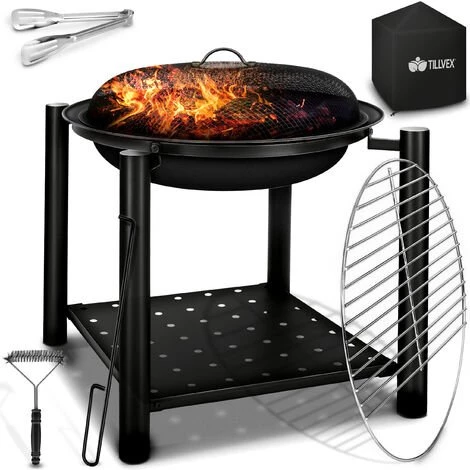 Tillvex Brasero Exterieur BBQ 3 En 1 Avec Pare-Ètincelles - Ø 55 Cm | Foyer Poêle Pour Jardin, Terrasse | Chauffage Avec Grille à Charbon + Couvercle | Cheminée Feu Pour Barbecue Avec Tissonier 3 Tillvex Brasero Exterieur BBQ 3 En 1 Avec Pare-Ètincelles - Ø 55 Cm | Foyer Poêle Pour Jardin, Terrasse | Chauffage Avec Grille à Charbon + Couvercle | Cheminée Feu Pour Barbecue Avec Tissonier