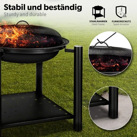 Tillvex Brasero Exterieur BBQ 3 En 1 Avec Pare-Ètincelles - Ø 55 Cm | Foyer Poêle Pour Jardin, Terrasse | Chauffage Avec Grille à Charbon + Couvercle | Cheminée Feu Pour Barbecue Avec Tissonier 6 Tillvex Brasero Exterieur BBQ 3 En 1 Avec Pare-Ètincelles - Ø 55 Cm | Foyer Poêle Pour Jardin, Terrasse | Chauffage Avec Grille à Charbon + Couvercle | Cheminée Feu Pour Barbecue Avec Tissonier – Image 4