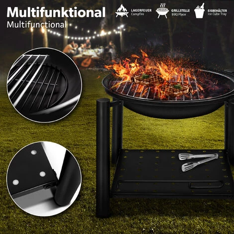 Tillvex Brasero Exterieur BBQ 3 En 1 Avec Pare-Ètincelles - Ø 55 Cm | Foyer Poêle Pour Jardin, Terrasse | Chauffage Avec Grille à Charbon + Couvercle | Cheminée Feu Pour Barbecue Avec Tissonier 7 Tillvex Brasero Exterieur BBQ 3 En 1 Avec Pare-Ètincelles - Ø 55 Cm | Foyer Poêle Pour Jardin, Terrasse | Chauffage Avec Grille à Charbon + Couvercle | Cheminée Feu Pour Barbecue Avec Tissonier – Image 5