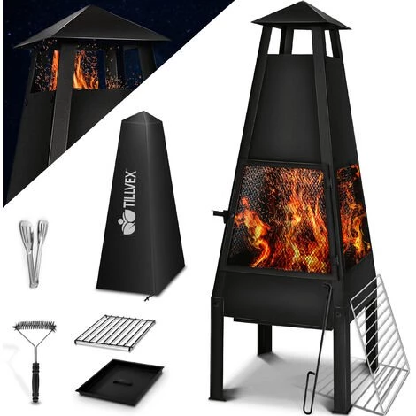 Tillvex Cheminée D'Extérieur Avec Tisonnier | Braséro De Terrasse Avec Pare-étincelles | Chauffage De Jardin Avec Housse | Poêle à Bois | Grille, BBQ 3 Tillvex Cheminée D'Extérieur Avec Tisonnier | Braséro De Terrasse Avec Pare-étincelles | Chauffage De Jardin Avec Housse | Poêle à Bois | Grille, BBQ