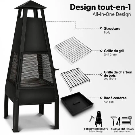Tillvex Cheminée D'Extérieur Avec Tisonnier | Braséro De Terrasse Avec Pare-étincelles | Chauffage De Jardin Avec Housse | Poêle à Bois | Grille, BBQ 6 Tillvex Cheminée D'Extérieur Avec Tisonnier | Braséro De Terrasse Avec Pare-étincelles | Chauffage De Jardin Avec Housse | Poêle à Bois | Grille, BBQ – Image 4