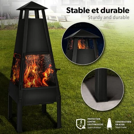 Tillvex Cheminée D'Extérieur Avec Tisonnier | Braséro De Terrasse Avec Pare-étincelles | Chauffage De Jardin Avec Housse | Poêle à Bois | Grille, BBQ 7 Tillvex Cheminée D'Extérieur Avec Tisonnier | Braséro De Terrasse Avec Pare-étincelles | Chauffage De Jardin Avec Housse | Poêle à Bois | Grille, BBQ – Image 5