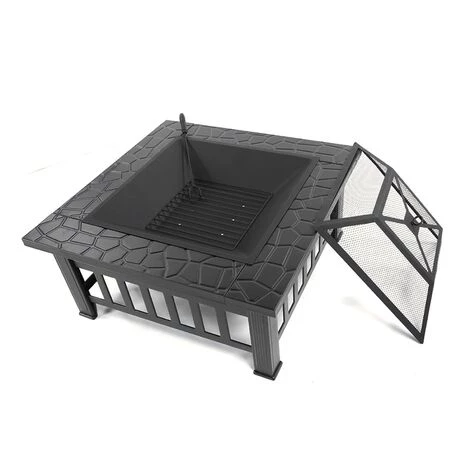 JN.SONGS Brasero Exterieur Pour Jardin Terrasses BBQ 3 En 1 Pour Foyer Cour Poêle Chauffant Avec Couvercle En Maille Poker Fonte, 82x82x44cm Noir 6 JN.SONGS Brasero Exterieur Pour Jardin Terrasses BBQ 3 En 1 Pour Foyer Cour Poêle Chauffant Avec Couvercle En Maille Poker Fonte, 82x82x44cm Noir – Image 4