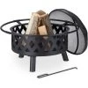 Relaxdays Brasero De Jardin, Vasque, Bac Feu Avec Pare-étincelles Et Tisonnier, HxD 53 X 76 Cm, Acier, Rond, Noir -Chauffage d'extérieur Soldes 50728108 1