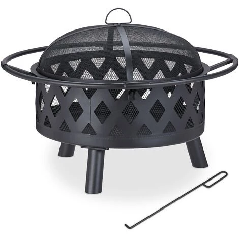 Relaxdays Brasero De Jardin, Vasque, Bac Feu Avec Pare-étincelles Et Tisonnier, HxD 53 X 76 Cm, Acier, Rond, Noir 4 Relaxdays Brasero De Jardin, Vasque, Bac Feu Avec Pare-étincelles Et Tisonnier, HxD 53 X 76 Cm, Acier, Rond, Noir – Image 2