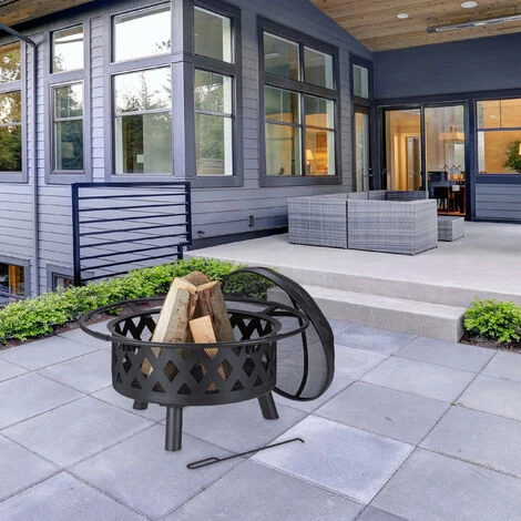 Relaxdays Brasero De Jardin, Vasque, Bac Feu Avec Pare-étincelles Et Tisonnier, HxD 53 X 76 Cm, Acier, Rond, Noir 5 Relaxdays Brasero De Jardin, Vasque, Bac Feu Avec Pare-étincelles Et Tisonnier, HxD 53 X 76 Cm, Acier, Rond, Noir – Image 3