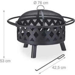 Relaxdays Brasero De Jardin, Vasque, Bac Feu Avec Pare-étincelles Et Tisonnier, HxD 53 X 76 Cm, Acier, Rond, Noir 11 Relaxdays Brasero De Jardin, Vasque, Bac Feu Avec Pare-étincelles Et Tisonnier, HxD 53 X 76 Cm, Acier, Rond, Noir -Chauffage d'extérieur Soldes 50728108 5