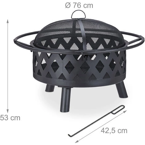 Relaxdays Brasero De Jardin, Vasque, Bac Feu Avec Pare-étincelles Et Tisonnier, HxD 53 X 76 Cm, Acier, Rond, Noir 7 Relaxdays Brasero De Jardin, Vasque, Bac Feu Avec Pare-étincelles Et Tisonnier, HxD 53 X 76 Cm, Acier, Rond, Noir – Image 5