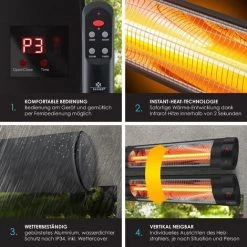 Kesser® Radiateur Infrarouge 2 500 watts Radiateur Chauffage De Terrasse Chauffage Radiant Avec Télécommande, Support Mural 9 Kesser® Radiateur Infrarouge 2 500 watts Radiateur Chauffage De Terrasse Chauffage Radiant Avec Télécommande, Support Mural -Chauffage d'extérieur Soldes 50753036 3